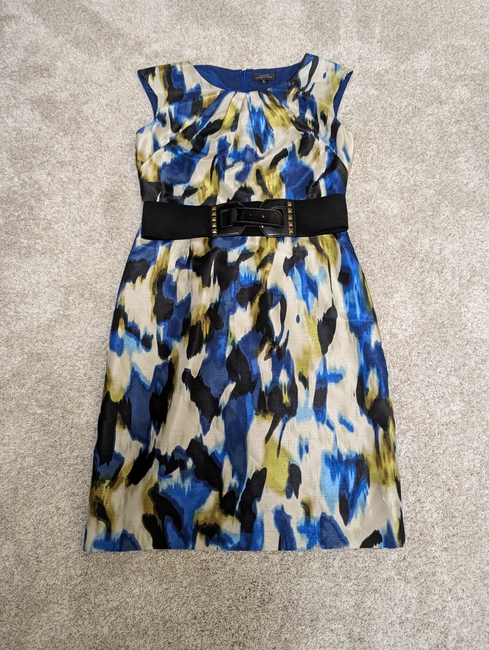 Tahari Sleeveless Blue Belted Sheath Dress - Size 8